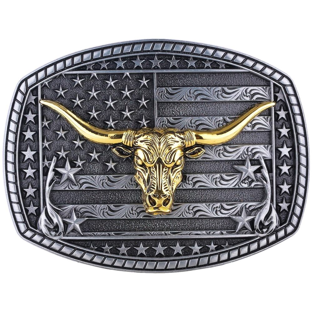 8066 Western Belt Buckle American Flag Longhorn Belt Buckle Cowboy Outfits